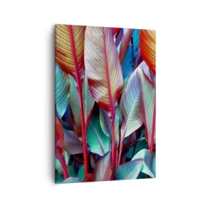 Quadro su tela - Stampe su Tela - Foglie colorate di piante tropicali nel folto - 50x70cm - Selva colorata - Decorazione murale moderna per soggiorno e camera da letto ARTTOR