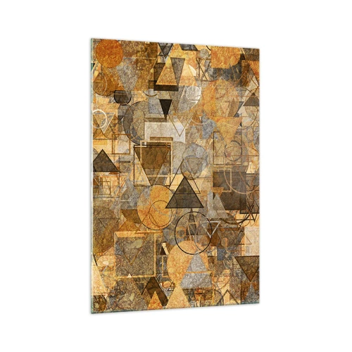 Quadro su vetro - Motivi geometrici astratti nelle tonalità dell'oro - 70x100cm - Il mondo compreso nella forma - Decorazione murale moderna per soggiorno e camera da letto ARTTOR