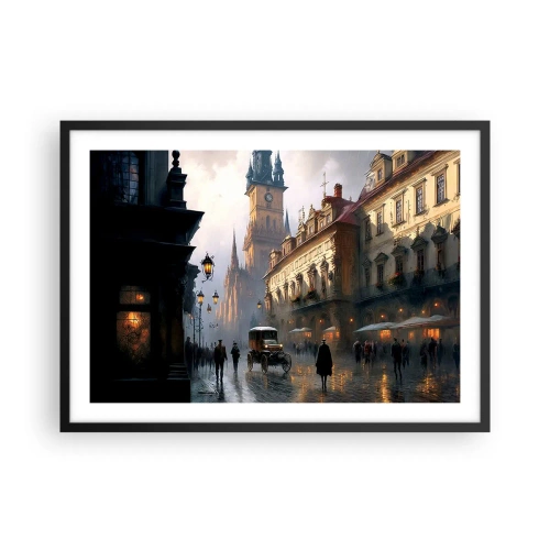 Poster in cornice nera - Scena di strada serale con architettura storica - 70x50cm - Il fascino delle sere di Praga - Decorazione murale moderna per soggiorno e camera da letto ARTTOR
