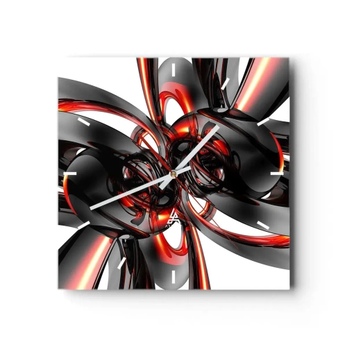 Orologio da parete - Orologio in Vetro - Grafica 3D astratta con elementi neri e rossi - 30x30cm - Movimento in grafite e rosso - Decorazione murale moderna per soggiorno e camera da letto ARTTOR