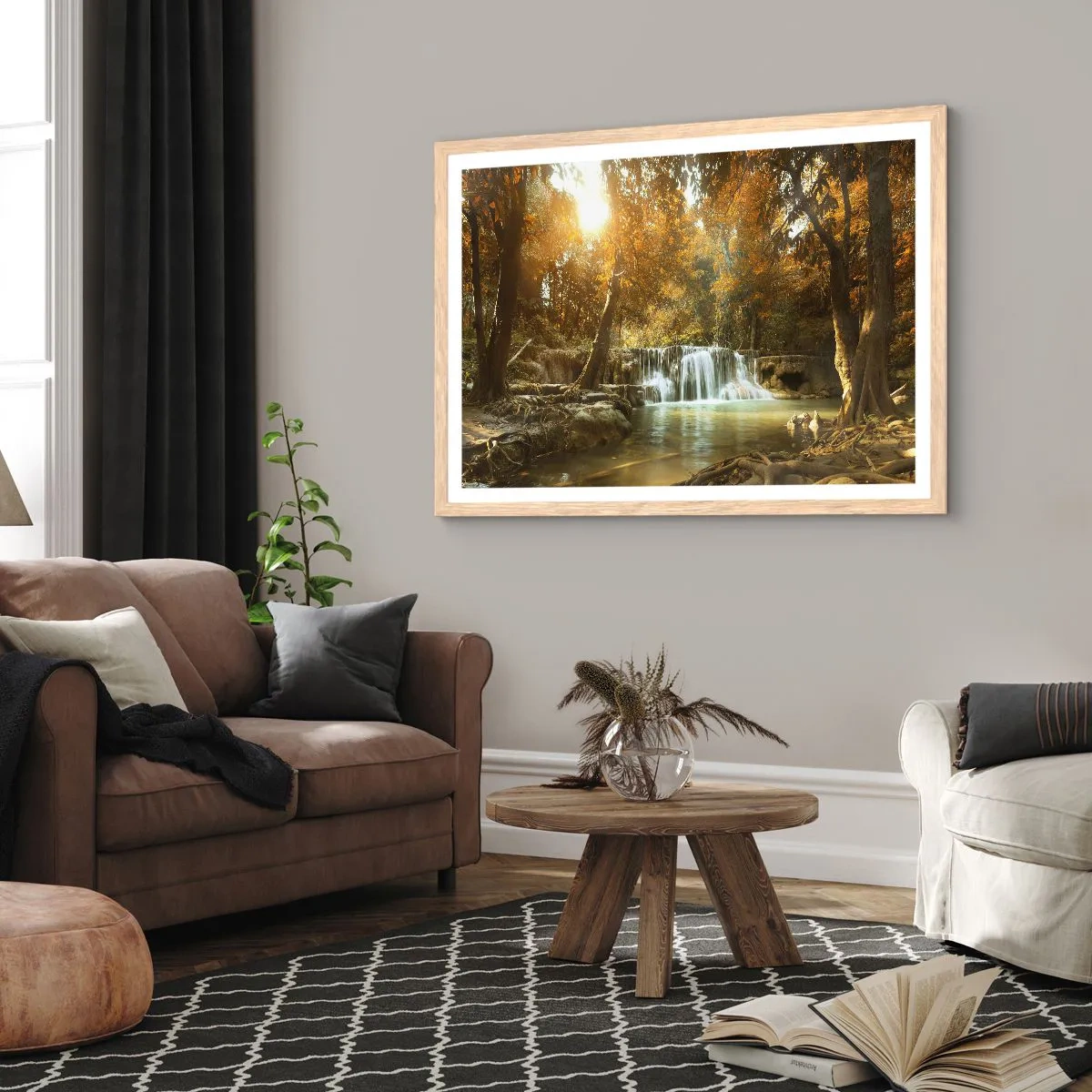 Poster in cornice rovere chiaro - Cascata nel parco - 91x61 cm