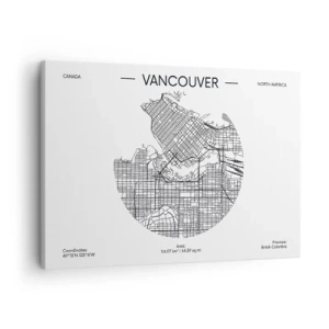 Quadro su tela - Stampe su Tela - Una mappa di Vancouver in stile minimalista in bianco e nero - 70x50cm - Anatomia Vancouver - Decorazione murale moderna per soggiorno e camera da letto ARTTOR