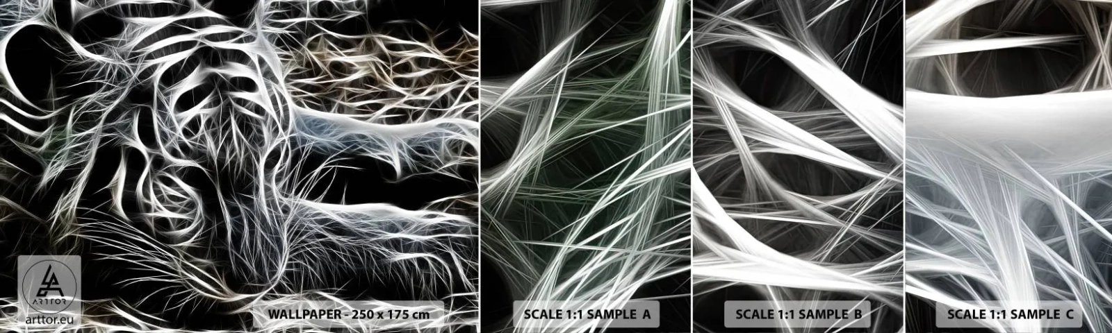 Campione Di Fotomurale Standard Eco - Studio di leggerezza felina - Astrazione, Tigre, Animali - 100x30 cm