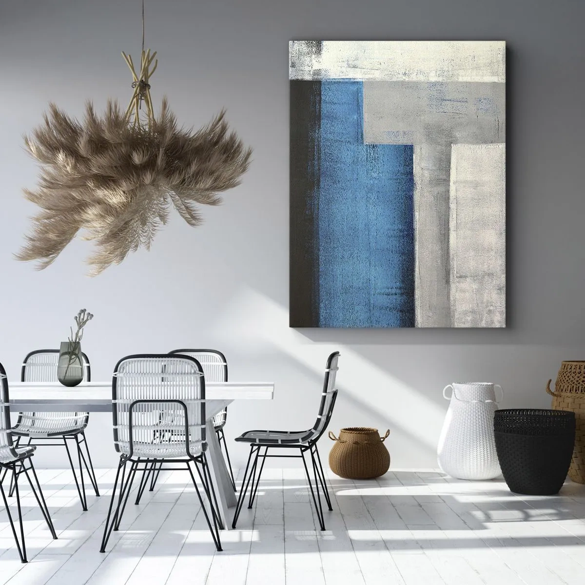 Quadro su tela - Stampe su Tela - Una composizione astratta con sfumature di blu, grigio e bianco. - 50x70cm - Composizione poetica in grigio e blu - Decorazione murale moderna per soggiorno e camera da letto ARTTOR