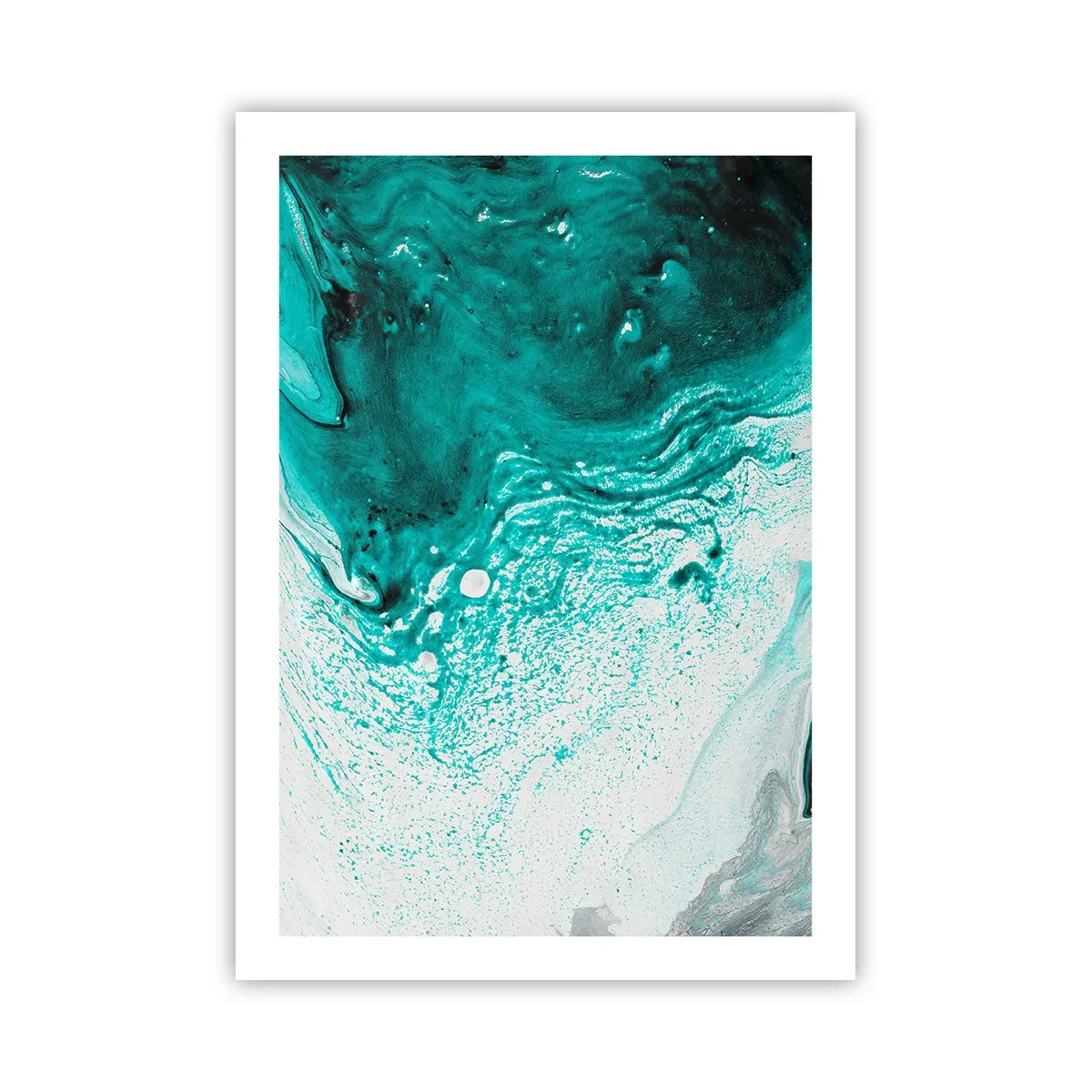 Poster - Motivo astratto in turchese e bianco - 50x70cm - Sciogliendosi nel bianco e nel turchese - Decorazione murale moderna per soggiorno e camera da letto ARTTOR
