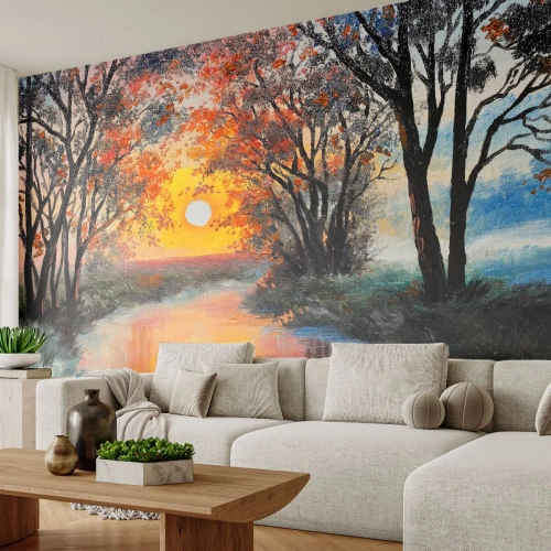 Fotomurali Autoadesivo Deluxe Sticker - Atmosfera autunnale - Paesaggio, Fiume, Alberi - 100x70 cm