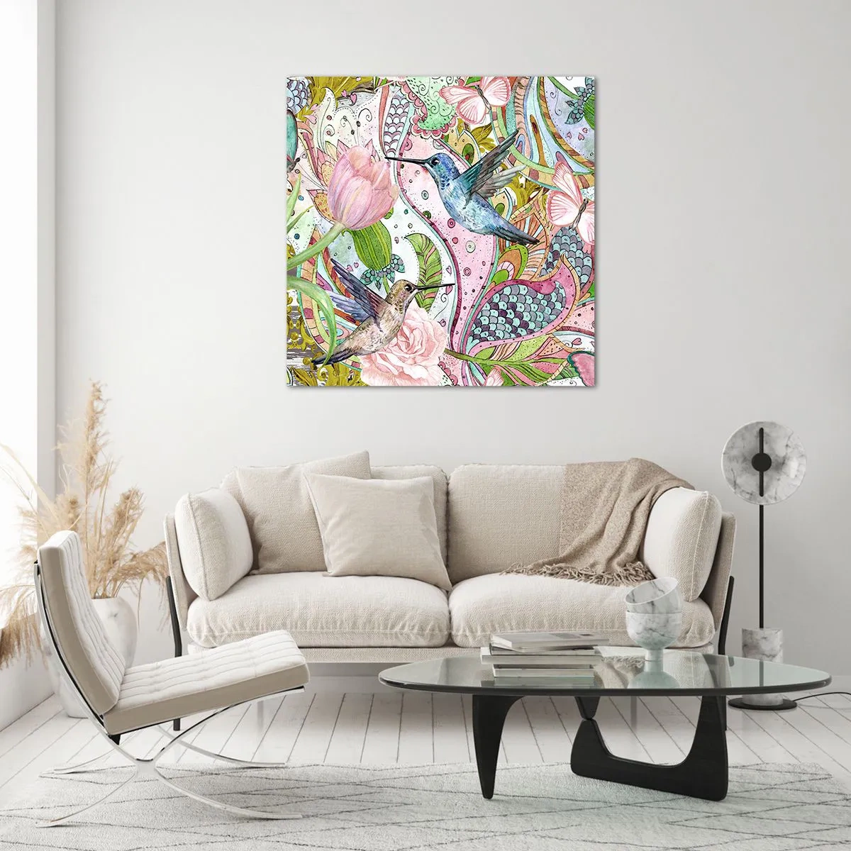 Quadro su vetro - Intrecciate nei rami - 70x70 cm