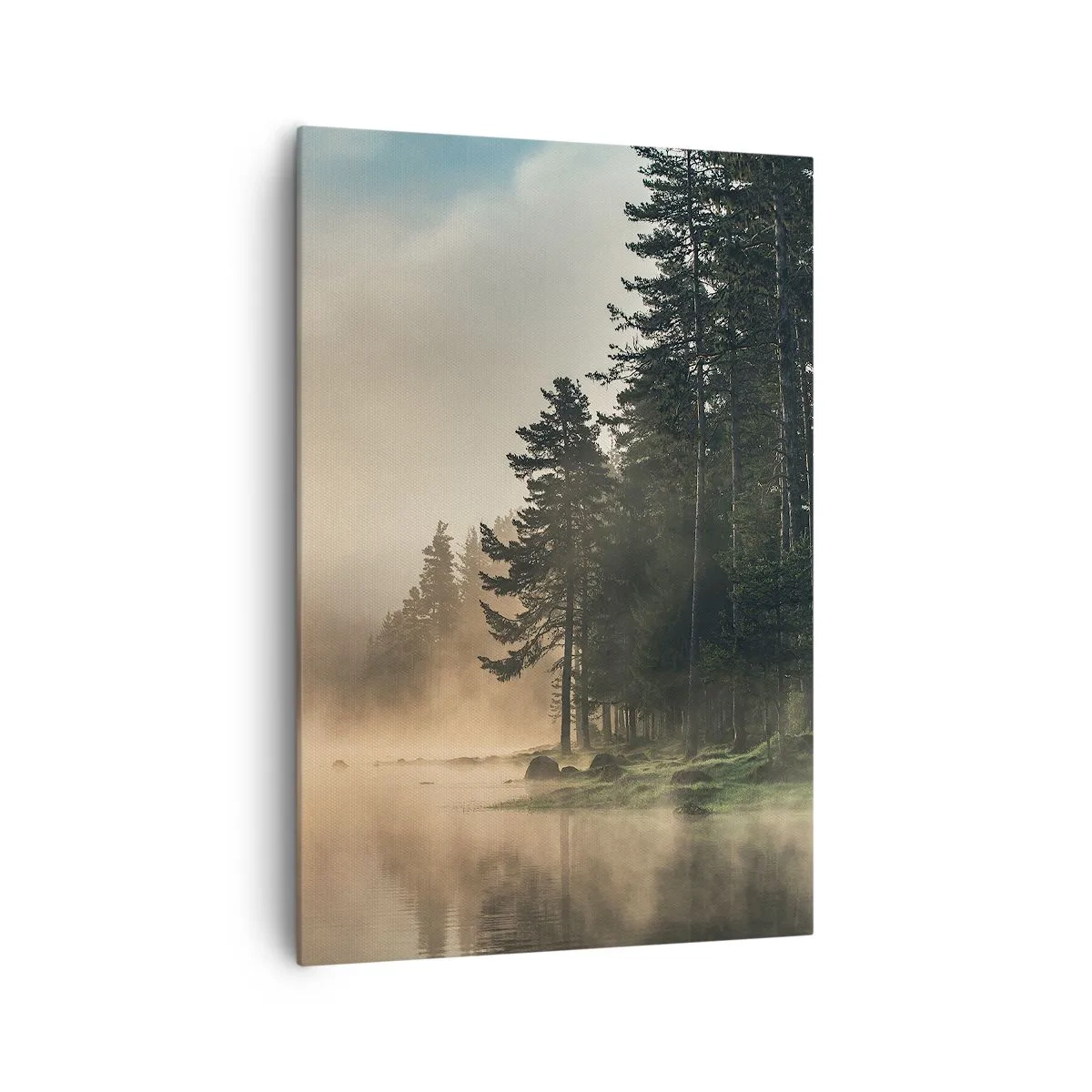 Quadro su tela - Stampe su Tela - Una foresta nebbiosa sopra un lago calmo - 70x100cm - La nascita del giorno - Decorazione murale moderna per soggiorno e camera da letto ARTTOR