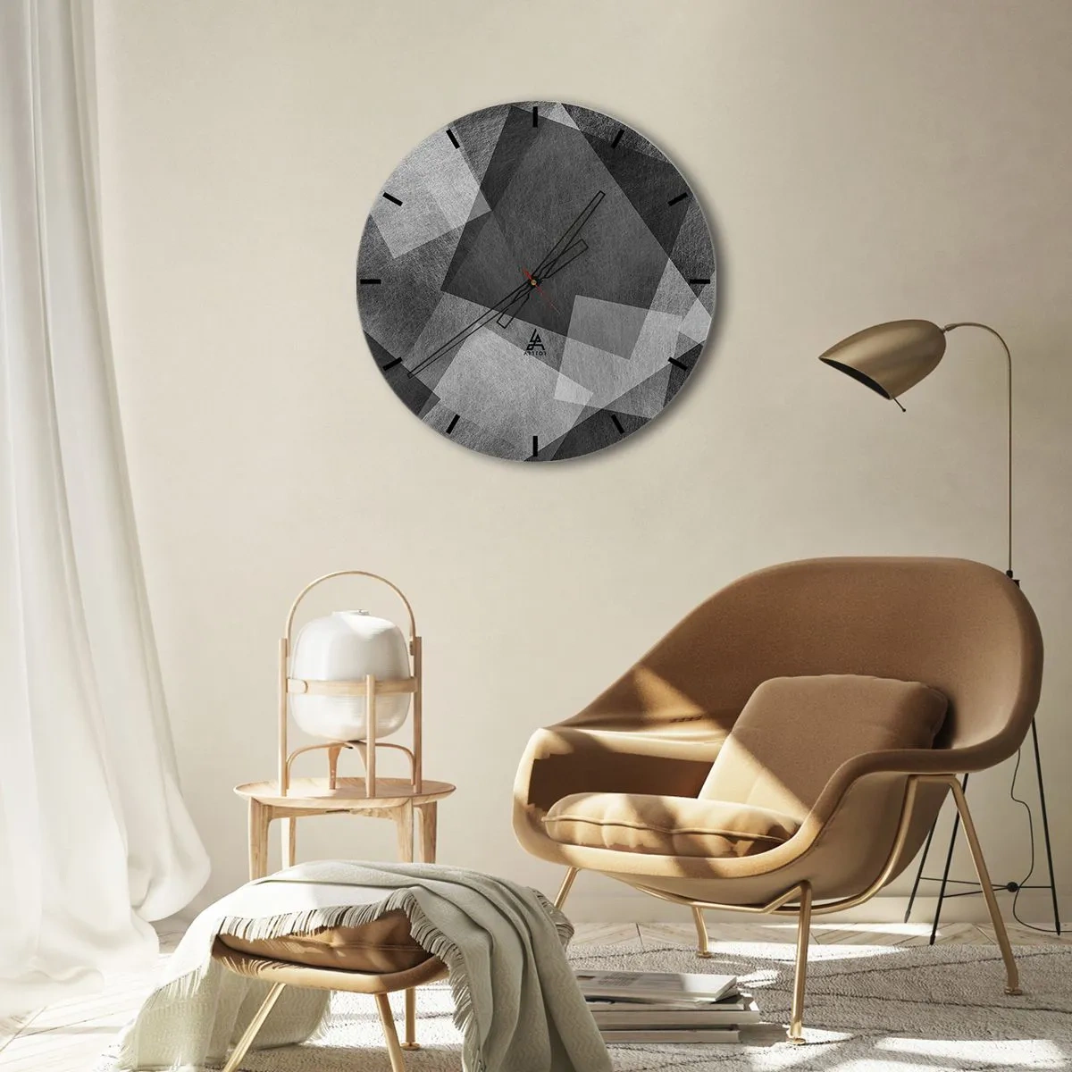 Orologio da parete - Orologio in Vetro - Forme geometriche astratte in tonalità di grigio - 30x30cm - Simbolo eterno di ordine e durata - Decorazione murale moderna per soggiorno, cucina e camera da letto ARTTOR