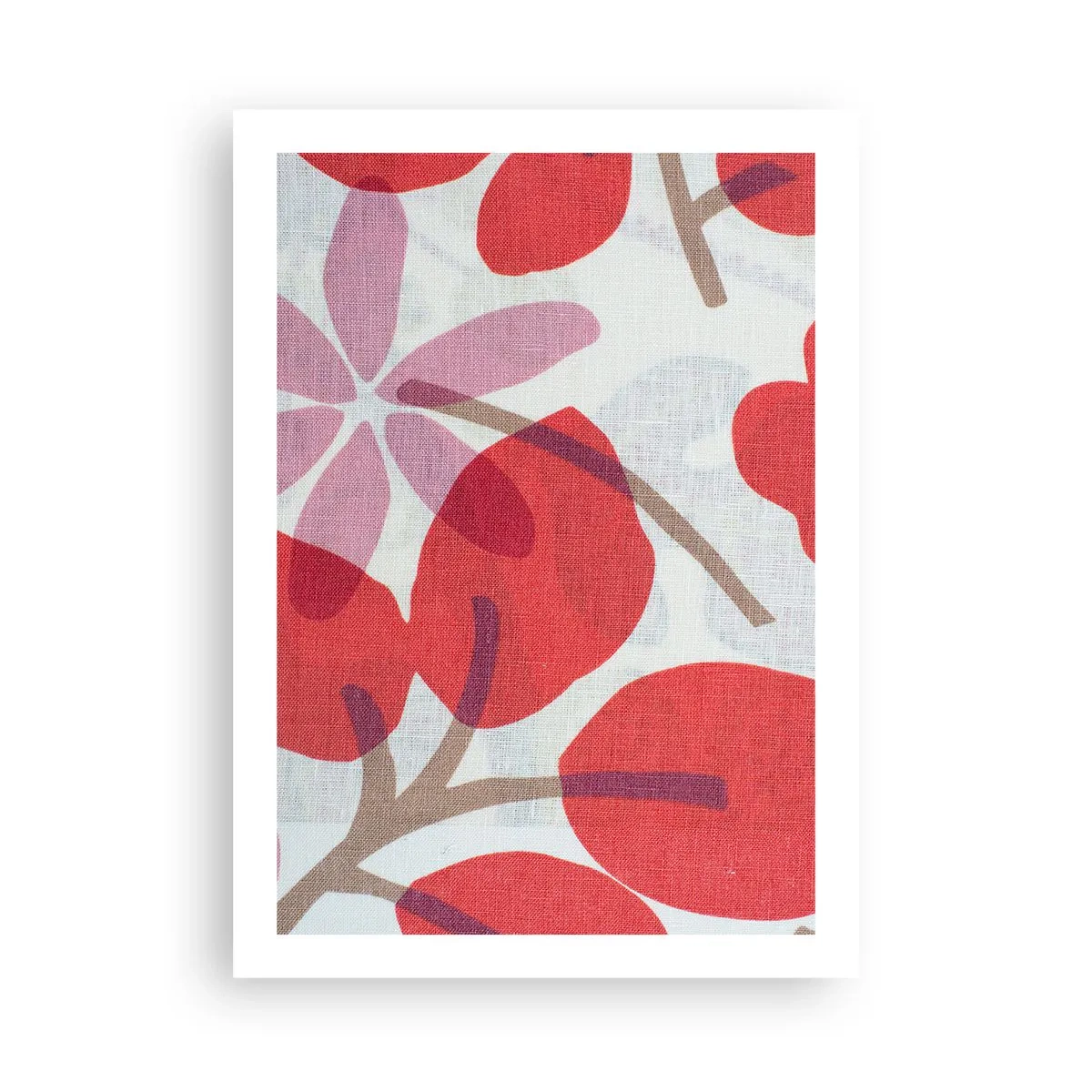 Poster - Composizione botanica di foglie e fiori in rosso - 50x70cm - Composizione di fiori in rosa - Decorazione murale moderna per soggiorno e camera da letto ARTTOR