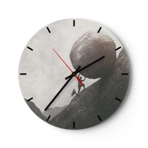 Orologio da parete - Orologio in Vetro - Una figura che spinge un masso in salita contro un cielo grigio - 30x30cm - Credo contro ogni speranza - Decorazione murale moderna per soggiorno, cucina e camera da letto ARTTOR