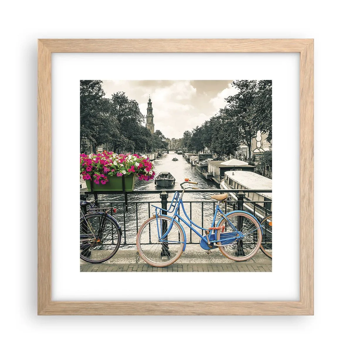 Poster in cornice rovere chiaro - I colori delle strade di Amsterdam - 30x30 cm