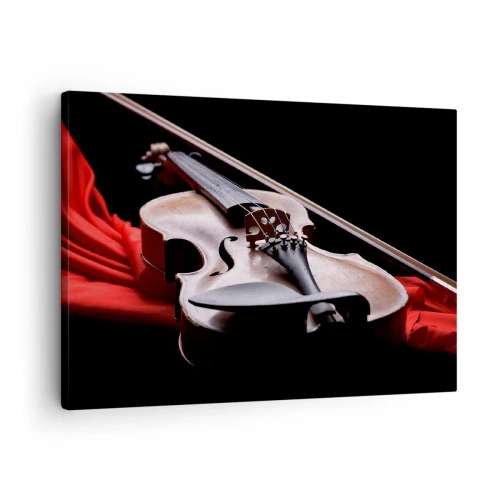 Quadro su tela - Stampe su Tela - Violino su tessuto rosso con sfondo nero - 70x50cm - La musica dei sentimenti - Decorazione murale moderna per soggiorno e camera da letto ARTTOR