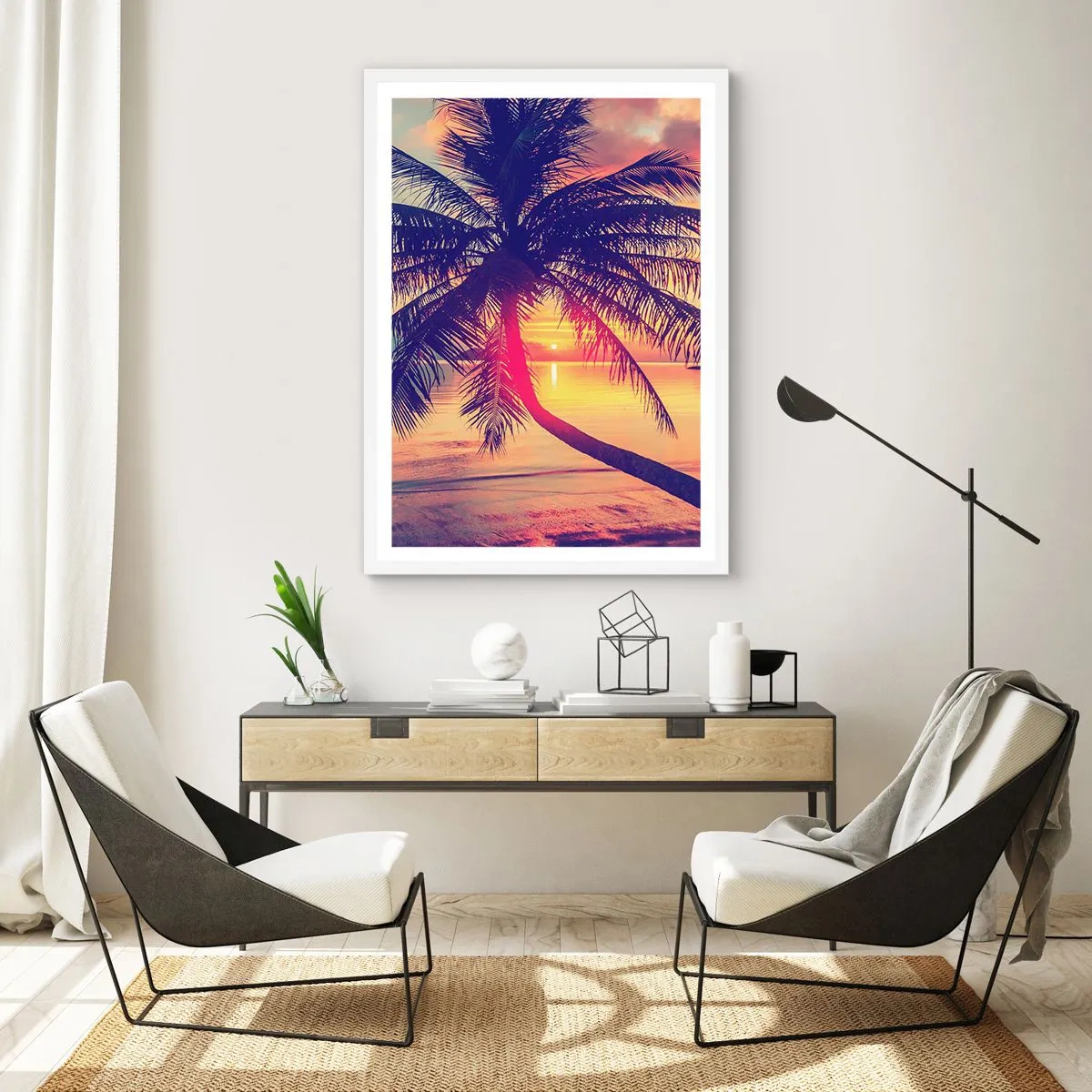 Poster in cornice bianca - Sera sotto le palme - 70x100 cm