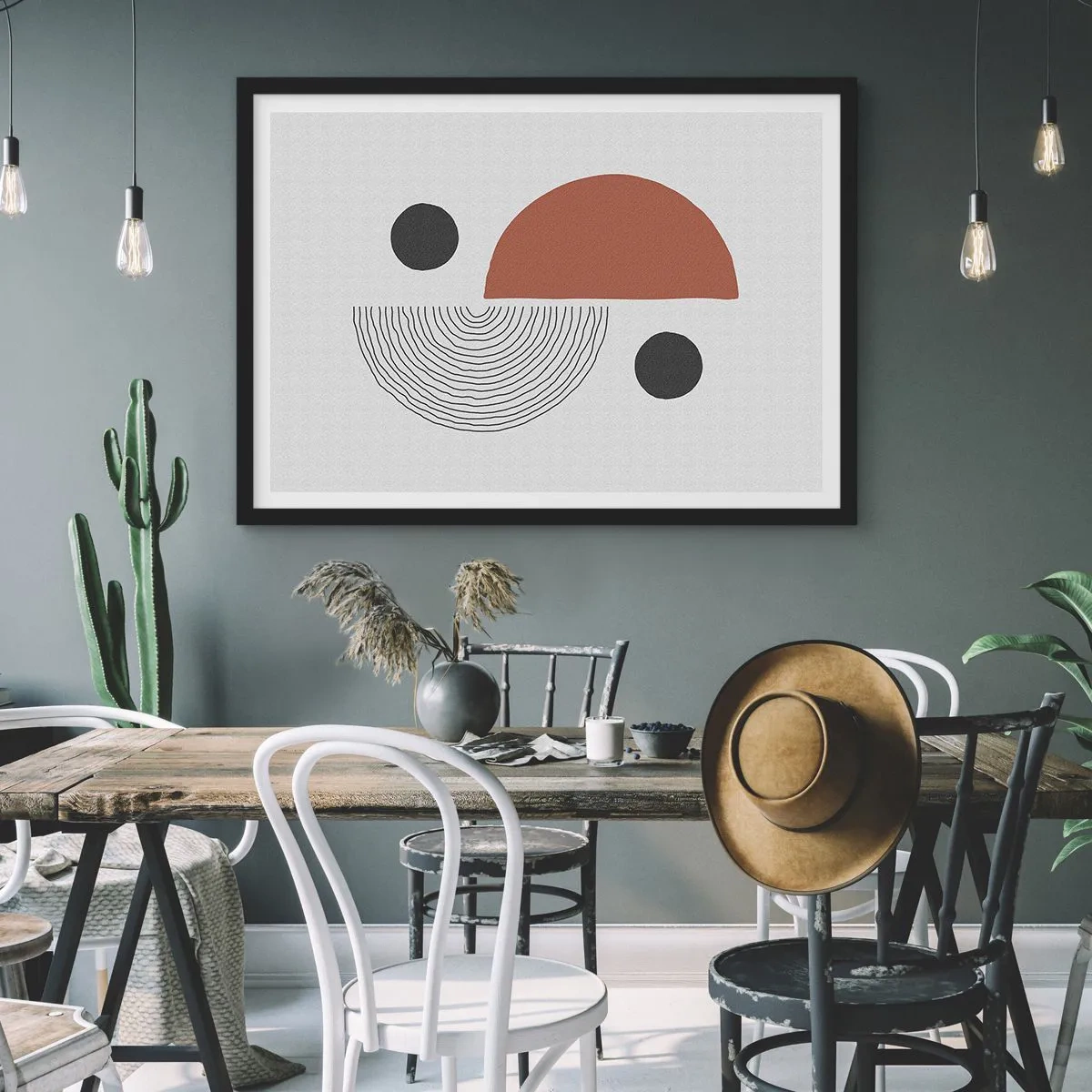 Poster in cornice nera - Forme geometriche nelle tonalità del marrone e del nero - 100x70cm - La perfezione del cerchio - Decorazione murale moderna per soggiorno e camera da letto ARTTOR