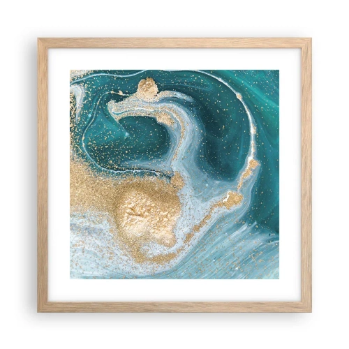 Poster in cornice rovere chiaro - Vortice di oro e turchese - 40x40 cm
