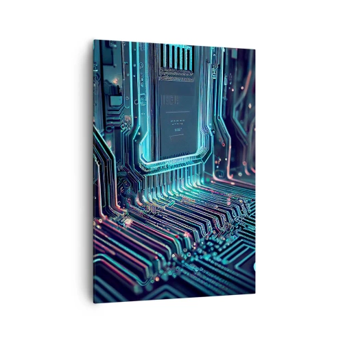 Quadro su tela - Stampe su Tela - Circuito stampato tecnologico con tracce illuminate - 70x100cm - Sto pensando qualcosa... - Decorazione murale moderna per soggiorno e camera da letto ARTTOR