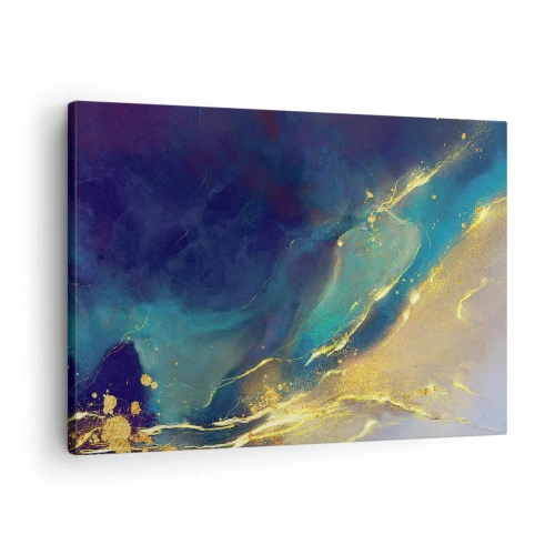 Quadro su tela - Stampe su Tela - Composizione astratta nei toni del blu e dell'oro su tela - 70x50cm - La palude dorata - Decorazione murale moderna per soggiorno e camera da letto ARTTOR