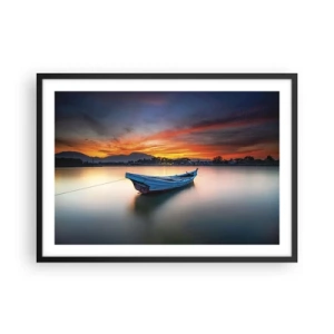 Poster in cornice nera - Una barca sull'acqua durante un pittoresco tramonto - 70x50cm - Viene una notte buona - Decorazione murale moderna per soggiorno e camera da letto ARTTOR