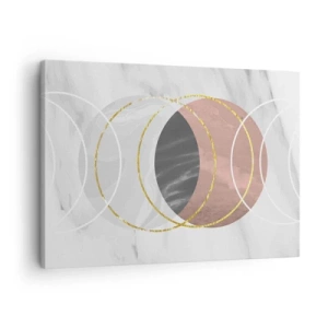 Quadro su tela - Stampe su Tela - Composizione geometrica astratta con cerchi e dettagli metallici - 70x50cm - La musica delle sfere - Decorazione murale moderna per soggiorno e camera da letto ARTTOR