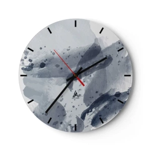 Orologio da parete - Orologio in Vetro - Macchie blu-grigie in stile acquerello su sfondo chiaro - 30x30cm - Studio della natura dell'acqua - Decorazione murale moderna per soggiorno, cucina e camera da letto ARTTOR