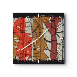 Orologio da parete - Orologio in Vetro - Composizione astratta dai colori intensi - 30x30cm - Composizione spontanea - Decorazione murale moderna per soggiorno e camera da letto ARTTOR