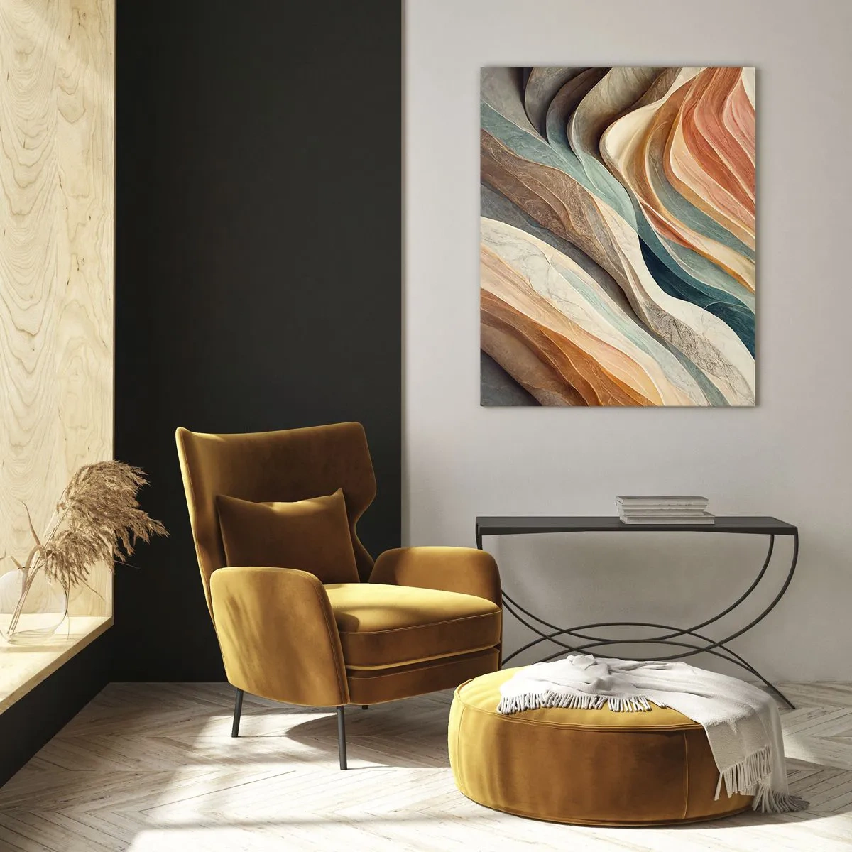 Quadro su vetro - Onde astratte in tonalità pastello - 70x100cm - L'attimo prima del cambiamento - Decorazione murale moderna per soggiorno e camera da letto ARTTOR