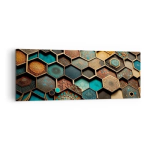 Quadro su tela - Stampe su Tela - Ornamenti colorati in motivi esagonali - 140x50cm - Decorazioni arabe: variazione - Decorazione murale moderna per soggiorno e camera da letto ARTTOR