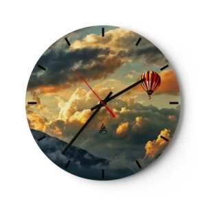 Orologio da parete - Orologio in Vetro - Un pallone che fluttua tra le nuvole al tramonto - 30x30cm - Volo perché voglio - Decorazione murale moderna per soggiorno, cucina e camera da letto ARTTOR