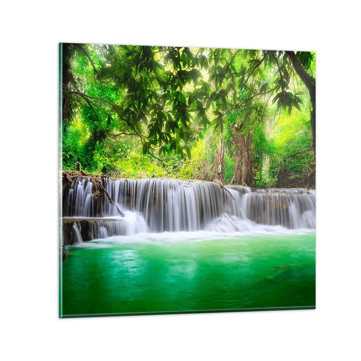 Quadro su vetro - Cascata nel verde - 30x30 cm