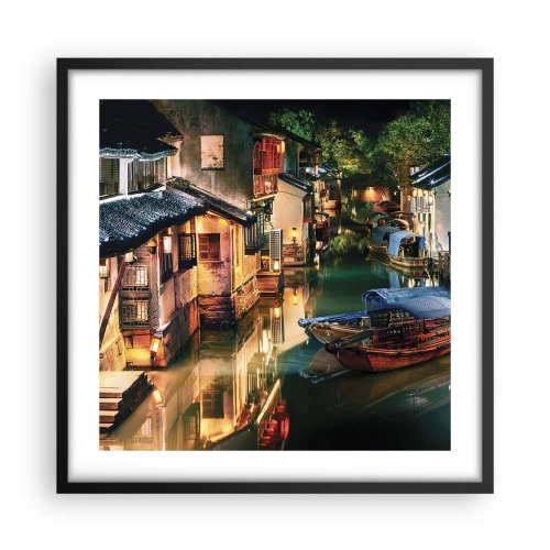 Poster in cornice nera - Sera in una via cinese - 50x50 cm