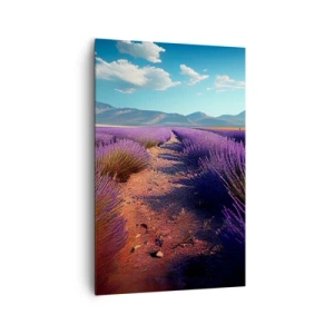 Quadro su tela - Stampe su Tela - Un campo di lavanda con vista sulle montagne e sul cielo azzurro - 80x120cm - Campi profumati - Decorazione murale moderna per soggiorno e camera da letto ARTTOR