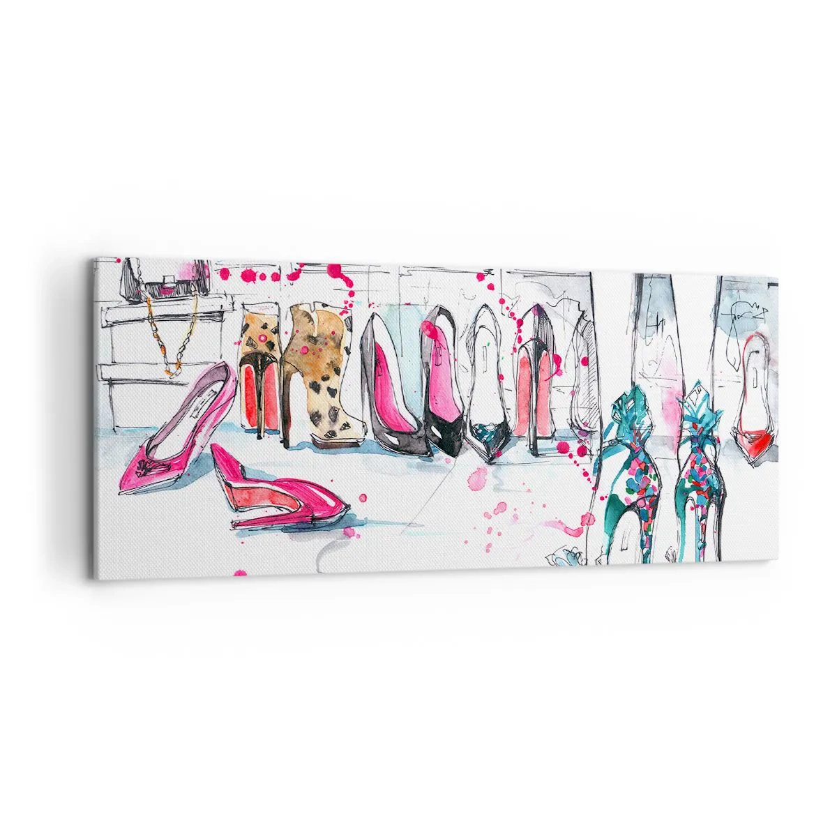 Quadro su tela - Stampe su Tela - Grafica artistica con tacchi alti e accessori - 120x50cm - Apriti sesamo - Decorazione murale moderna per soggiorno e camera da letto ARTTOR