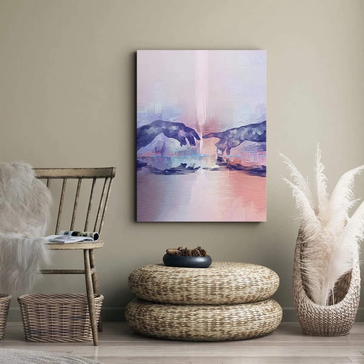 Quadro su tela - Stampe su Tela - Mani simboliche in colori astratti, che rimandano al tema della creazione - 50x70cm - La scintilla divina della vita - Decorazione murale moderna per soggiorno e camera da letto ARTTOR