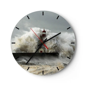 Orologio da parete - Orologio in Vetro - Un faro tra le onde tempestose - 30x30cm - L'ira dell'oceano - Decorazione murale moderna per soggiorno, cucina e camera da letto ARTTOR