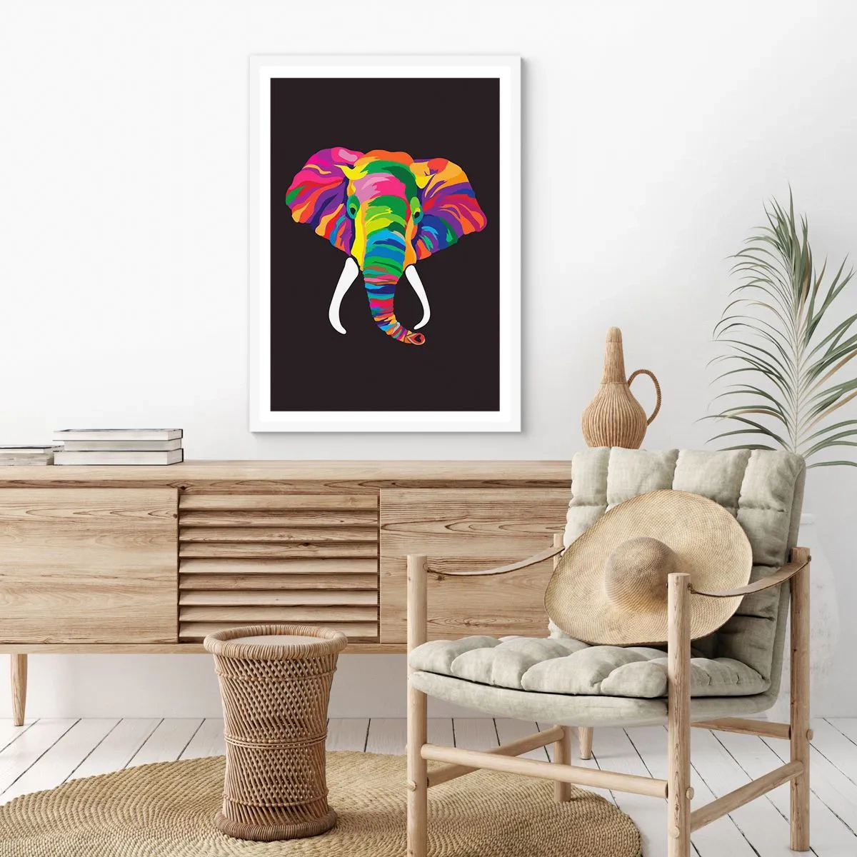 Poster in cornice bianca - L'elefante che faceva il bagno nell'arcobaleno - 50x70 cm