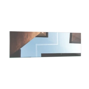 Quadro su vetro - Vista dell'aereo e della sua scia nel cielo da una prospettiva stradale - 160x50cm - Sopra il labirinto urbano - Decorazione murale moderna per soggiorno e camera da letto ARTTOR