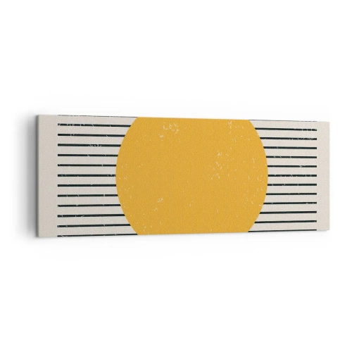 Quadro su tela - Stampe su Tela - Un cerchio giallo su uno sfondo di linee orizzontali bianche e nere - 140x50cm - La forza della semplicità - Decorazione murale moderna per soggiorno e camera da letto ARTTOR