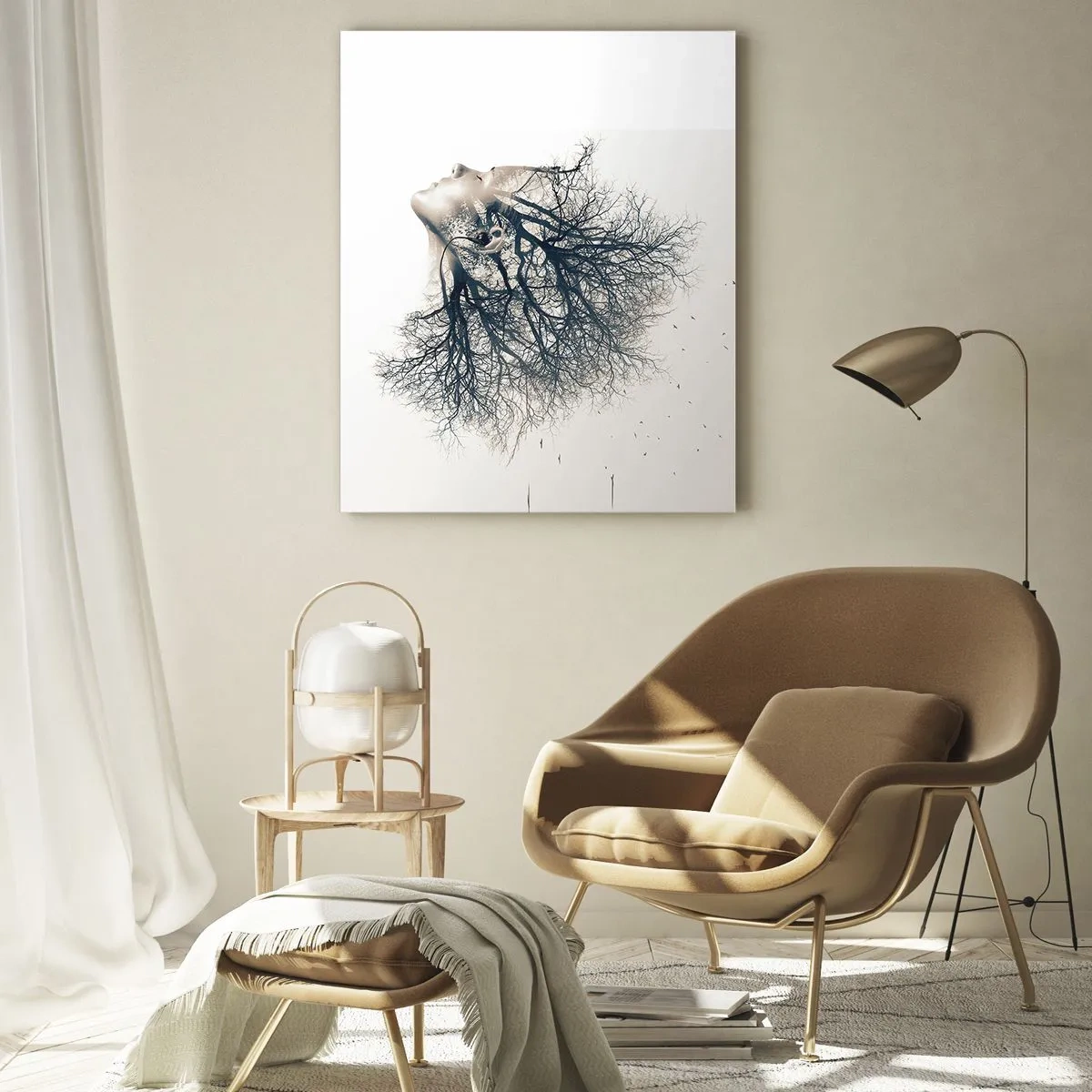 Quadro su vetro - Silhouette creativa di una donna e alberi - 70x100cm - In ascolto del sussurro dell'albero - Decorazione murale moderna per soggiorno e camera da letto ARTTOR