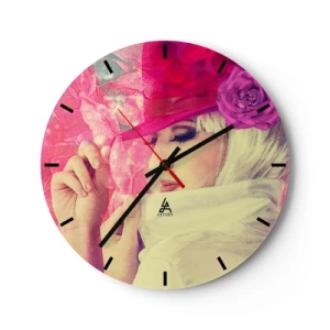 Orologio da parete - Orologio in Vetro - Ritratto stilizzato di una donna nei toni del rosa e del bianco - 30x30cm - Ritratto retro nei vapori di rosa - Decorazione murale moderna per soggiorno, cucina e camera da letto ARTTOR