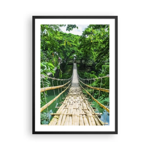 Poster in cornice nera - Un ponte sospeso di bambù circondato dalla vegetazione tropicale - 50x70cm - Ponte sospeso sopra il verde - Decorazione murale moderna per soggiorno e camera da letto ARTTOR