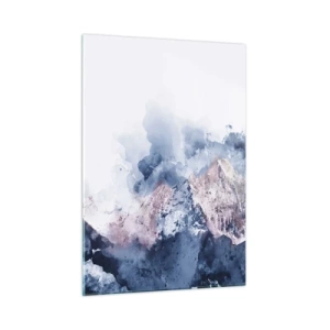 Quadro su vetro - Montagne acquerellate in tonalità pastello di blu e rosa - 50x70cm - Queste si che sono cime! - Decorazione murale moderna per soggiorno e camera da letto ARTTOR