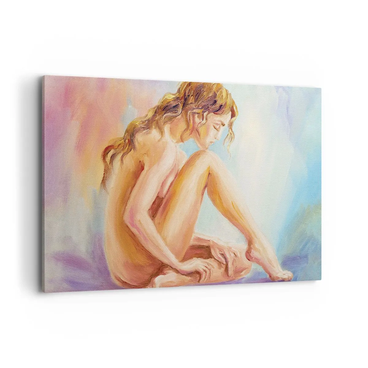 Quadro su tela - Stampe su Tela - Una delicata figura di donna su uno sfondo pastello - 120x80cm - Nudo di giovane - Decorazione murale moderna per soggiorno e camera da letto ARTTOR