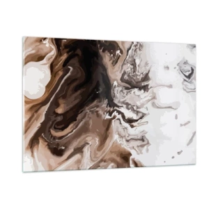 Quadro su vetro - Motivo astratto in tonalità scure di marrone e bianco - 120x80cm - Contrasto di colori - Decorazione murale moderna per soggiorno e camera da letto ARTTOR