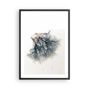 Poster in cornice nera - Volto di donna con rami che formano capelli in stile surreale. - 50x70cm - In ascolto del sussurro dell'albero - Decorazione murale moderna per soggiorno e camera da letto ARTTOR