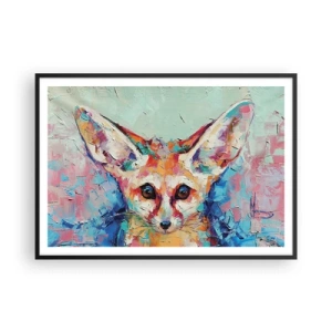 Poster in cornice nera - Un ritratto colorato di una volpe fennec nello stile della pittura espressiva. - 100x70cm - Siete pronti per me? - Decorazione murale moderna per soggiorno e camera da letto ARTTOR