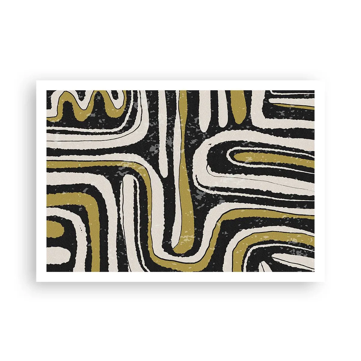 Poster - Motivo astratto in nero, bianco e oro - 100x70cm - Composizione: strade e vicoli - Decorazione murale moderna per soggiorno e camera da letto ARTTOR