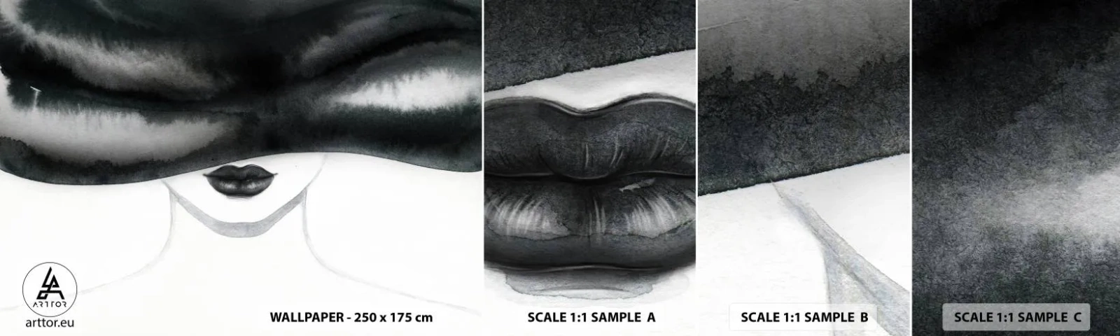 Campione Di Fotomurale Standard Eco - Il segreto dei sensi - Donna In Un Cappello, Modello, Bianco e nero - 100x30 cm