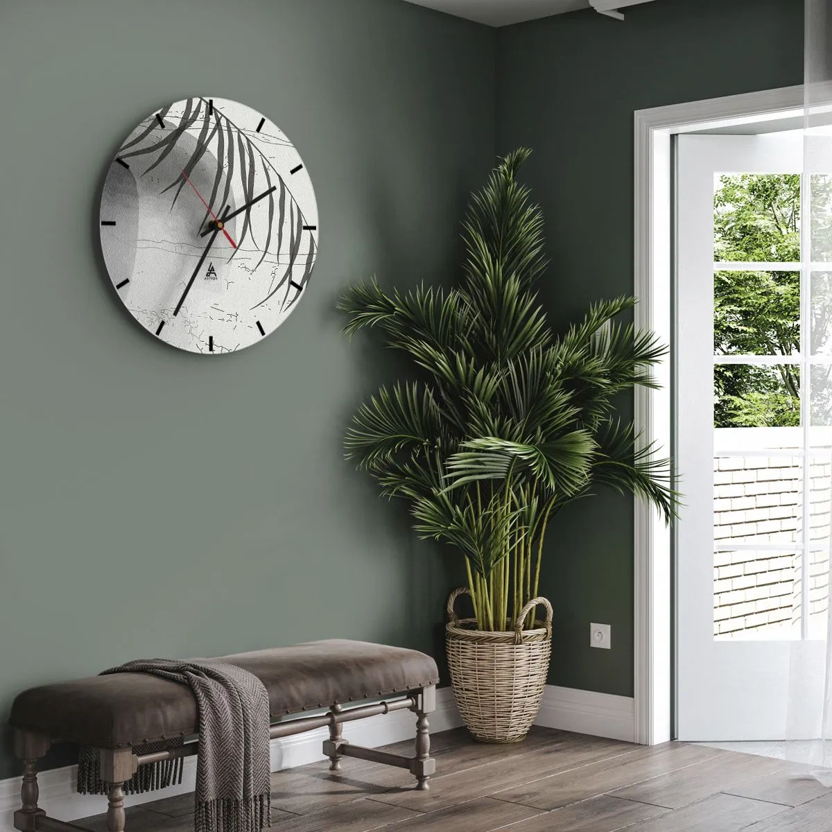 Orologio da parete - Orologio in Vetro - Palma in bianco e nero con ombra lunare su sfondo di cemento - 30x30cm - La delicata esoticità della natura - Decorazione murale moderna per soggiorno, cucina e camera da letto ARTTOR