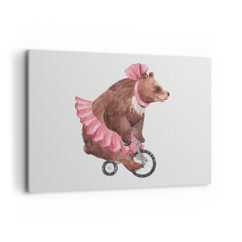 Quadro su tela - Stampe su Tela - Un orsacchiotto con una gonna rosa su una bicicletta in stile retrò - 100x70cm - Evviva il circo! - Decorazione murale moderna per soggiorno e camera da letto ARTTOR
